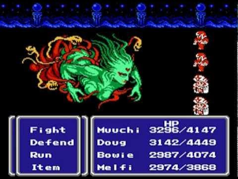 The final battle against the Cloud of Darkness, which is a teal cloud shaped like a woman withe weird tentacles and a heart on her forehead.